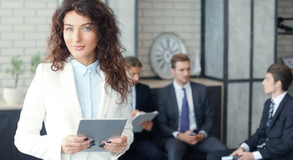 Rostro Mujer Hermosa Fondo Gente Negocios — Foto de Stock