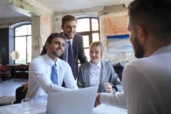 Job interview with the employer, businessman listen to candidate answers.