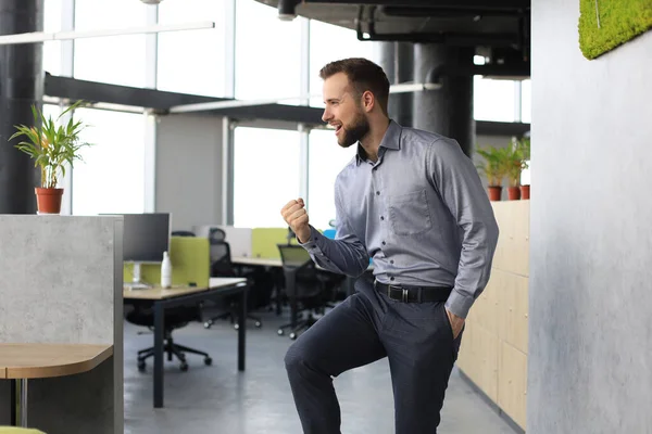 Excited business man celebrating success in the office