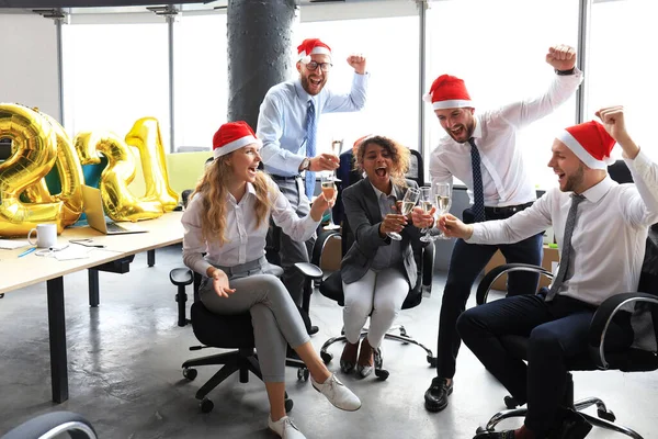 Business People Celebrating Holiday Modern Office Drinking Champagne Having Fun — Stock Photo, Image