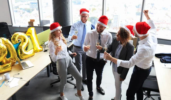 Business People Celebrating Holiday Modern Office Drinking Champagne Having Fun — Stock Photo, Image