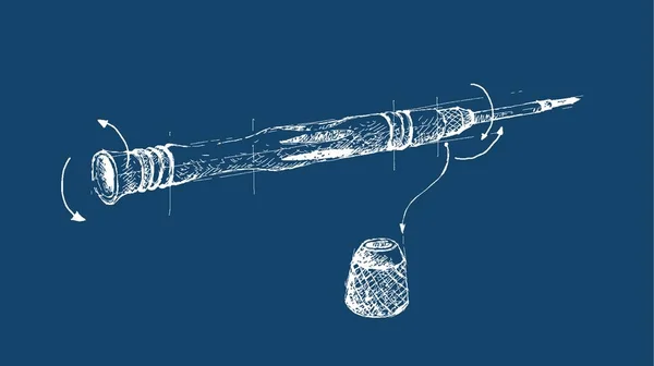 Fertigung Und Industrie Illustration Handgezeichnete Skizze Manueller Schraubenzieher Ein Werkzeug — Stockvektor