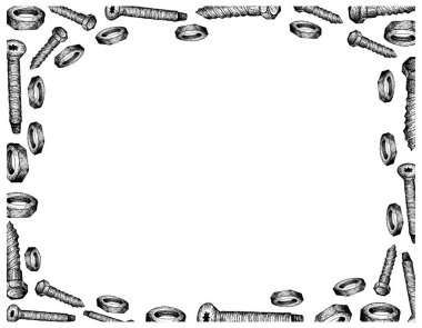 İmalat ve sanayi, illüstrasyon elle çizilmiş kroki çerçeve iplik kesme makine vidaları, gecikme cıvata ve reçel fındık. Fastener malzemeleri birlikte tutturmak için kullanılan bir tür
