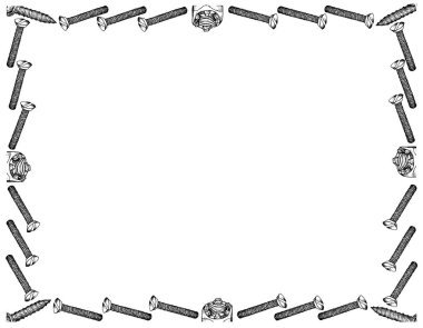 İmalat ve sanayi, illüstrasyon elle çizilmiş kroki çerçeve sac vidaları, makine vidaları ve kale fındık. Fastener malzemeleri birlikte tutturmak için kullanılan bir tür