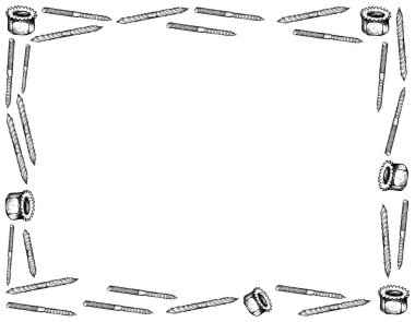 İmalat ve sanayi, illüstrasyon elle çizilmiş kroki çerçeve askı cıvata, Çift uçlu vida ve K kilit fındık. Fastener malzemeleri birlikte tutturmak için kullanılan bir tür