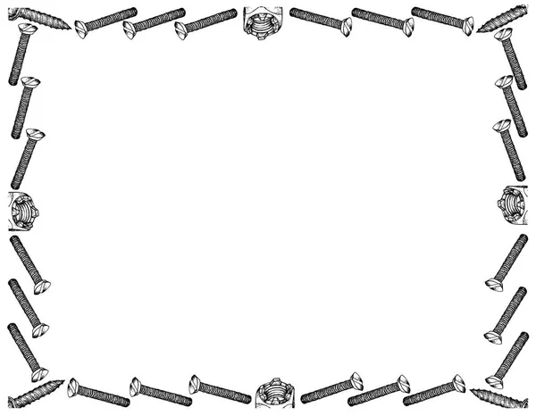 制造和工业 例证手工绘了板材螺丝 机器螺丝和城堡坚果的剪影框架 一种用于将材料固定在一起的紧固件类型 — 图库照片