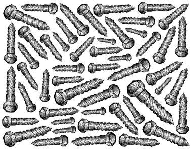 İmalat ve sanayi, gecikme cıvata illüstrasyon elle çizilmiş kroki duvar kağıdı arka plan. Bir İngiliz anahtarı ile kullanmak için bir tür Fastener vardır altı taraflı