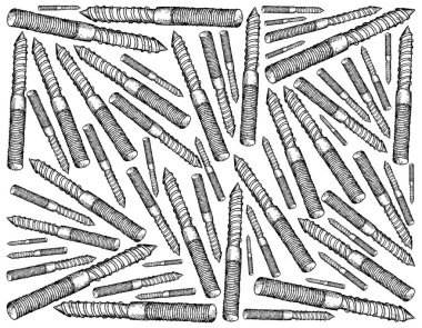 İmalat ve sanayi, askı illüstrasyon elle çizilmiş kroki duvar kağıdı arka plan cıvata veya çift uçlu vida. Ahşap yüzey için Metal bir parça tutturmak için Fastener kullanım türü.