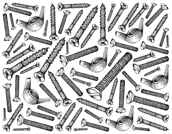 Manufacturing Industry Illustration Hand Drawn Sketch Wallpaper Background Wood Screws — Stock Photo, Image