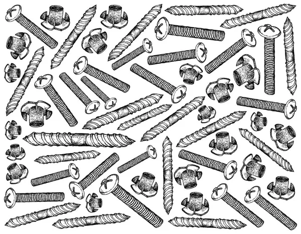 Fabrication Industrie Illustration Croquis Dessiné Main Fond Écran Vis Machine — Photo