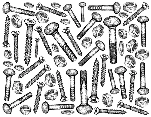 Manufacturing Industry Illustration Hand Drawn Sketch Wallpaper Background Wood Screws — Stock Photo, Image