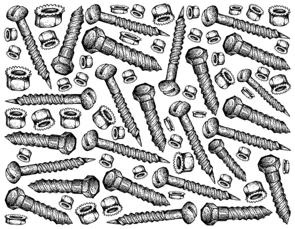 Производство Промышленность Иллюстрация Ручной Рисунок Обои Фон Деревянные Винты Болты — стоковое фото