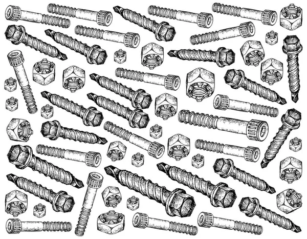 Manufacturing Industry Illustration Hand Drawn Sketch Wallpaper Background Socket Screws — Stock Photo, Image