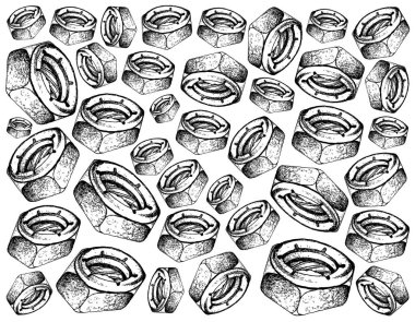 İmalat ve sanayi, kroki duvar kağıdı arka plan naylon kilit fındık veya Nyloc fındık ekleyin. İle birlikte parçaları tutturmak için cıvata çiftleşme ile birlikte kullanılan vida dişli delik zımba