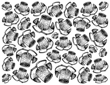 İmalat ve sanayi, Tee fındık illüstrasyon elle çizilmiş kroki duvar kağıdı arka plan, T-somun veya kör fındık. Vida dişli delik zımba