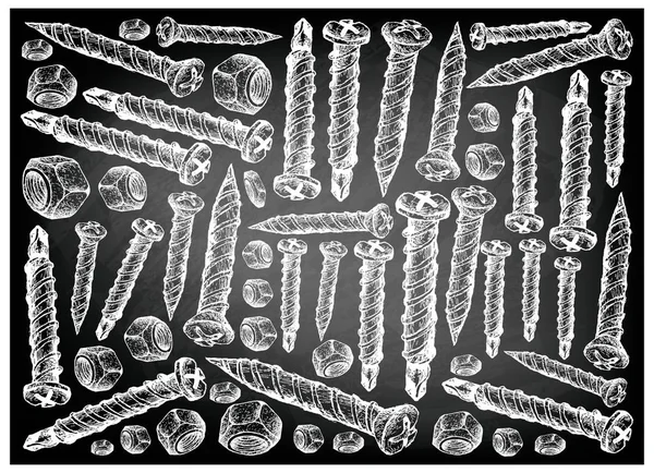 Fabricación Industria Ilustración Bosquejo Dibujado Mano Fondo Pantalla Tornillos Tuercas — Foto de Stock