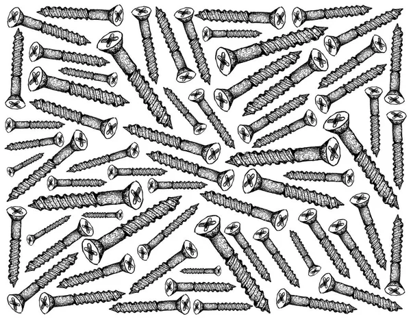 İmalat ve sanayi, illüstrasyon elle çizilmiş kroki duvar kağıdı arka plan, gömme Havşabaş baş ağaç vidaları düz Top ile çapraz. Ahşap nesnesine bağlanmak için kullanılan.