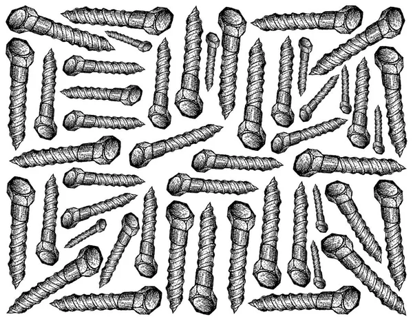 Manufacturing and Industry, Illustration Hand Drawn Sketch Wallpaper Background of Lag Bolts. A Type of Fastener Are Six Sided for Use with A Wrench