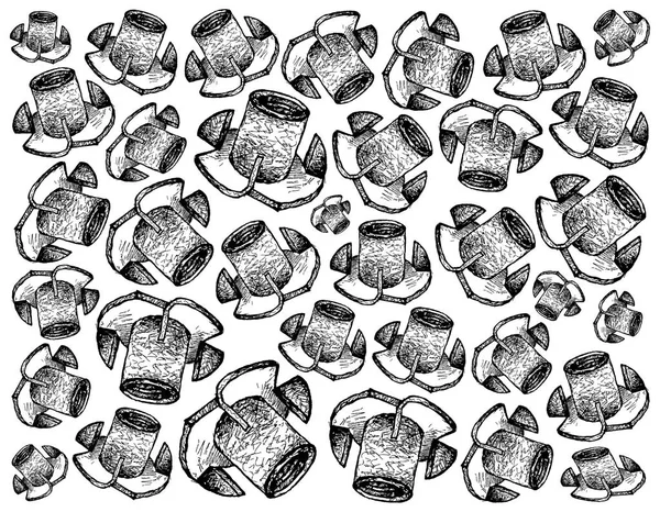 İmalat ve sanayi, Tee fındık illüstrasyon elle çizilmiş kroki duvar kağıdı arka plan, T-somun veya kör fındık. Vida dişli delik zımba