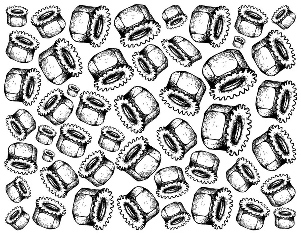 Производство Промышленность Иллюстрация Ручной Рисунок Обои Фон Lock Nuts Кеп — стоковое фото