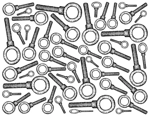 İmalat ve sanayi, vida göz kabloları nesnelere bağlamak için kullanılan saç ile illüstrasyon elle çizilmiş kroki duvar kağıdı arka plan.