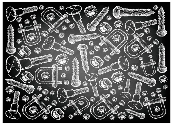 손으로 스케치 배경의 짝짓기 볼트를 패스너 재료를 사용의 — 스톡 사진