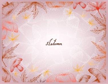 Sonbahar Ağaç, illüstrasyon elle çizilmiş çerçeve güzel akçaağaç yaprakları ve mantar. Sonbahar sezonunda Avrupa, Kuzey Afrika ve Kuzey Amerika'da görünen. 