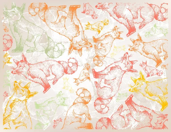 秋天动物 例证墙纸手画的背景在白色背景被隔绝的狐狸 象征的动物显示秋天季节的征兆 — 图库照片