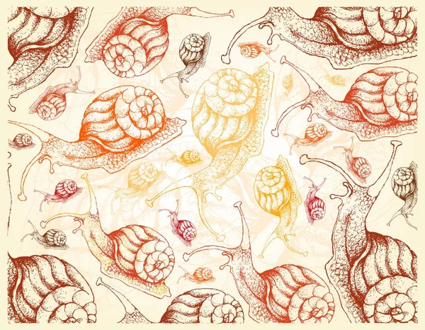 Autumn Animal Illustration Wallpaper Background Hand Drawn Snails Symbolic Animal — Stock Photo, Image