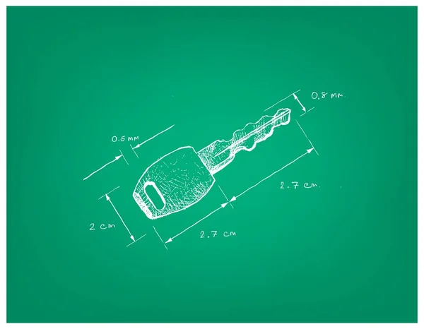 Illustration Handgezeichnete Skizze Dimension Des Schlüsselschlosses Eine Vorrichtung Zur Bedienung — Stockvektor