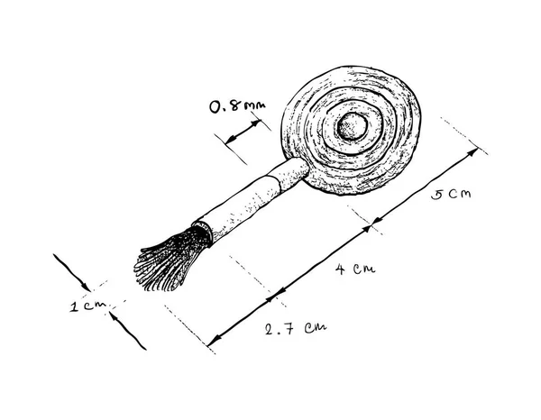 Ilustracja Ręcznie Rysowane Wymiar Szkicu Kurz Wentylator Miękką Szczotką Instrument — Wektor stockowy