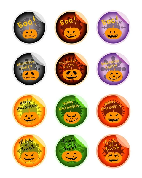 Set Illustrazioni Allegri Adesivi Zucche Jack Lanterna Festa Halloween — Vettoriale Stock
