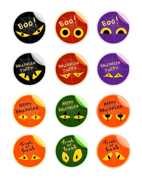 Illustratie Set Van Kwaad Spinnen Stickers Voor Viering Halloweenfeest Oktober — Stockvector