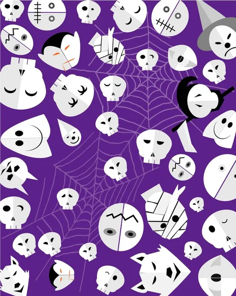 Conjunto Ilustración Calabazas Malvados Felices Jack Lantern Sobre Fondo Púrpura — Archivo Imágenes Vectoriales