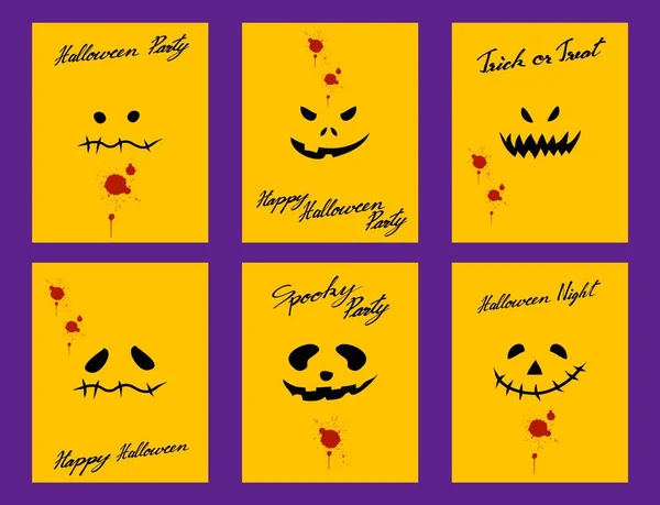 Illustratie Set Gelukkig Jack Lantern Pompoenen Duivel Gezichten Yellow Label — Stockvector