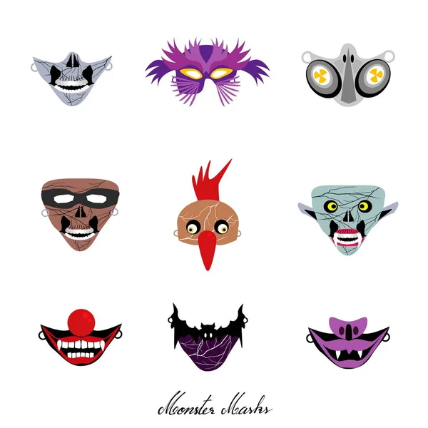 Feestdagen Vieringen Illustratie Set Van Clowns Aliens Kwaden Maskers Voor — Stockvector