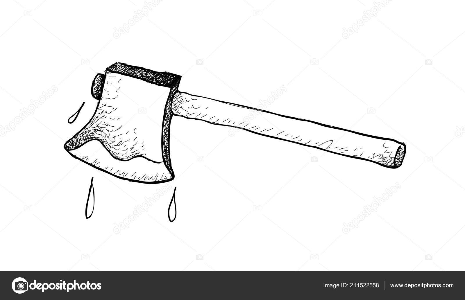 Illustration Hand Drawn Sketch Axe Used Shape Split Cut Wood
