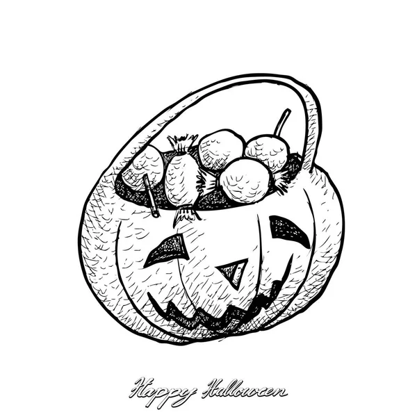 节日和庆祝 例证手工绘了南瓜灯笼瓜与糖果隔绝在白色背景 万圣节庆典标志 — 图库矢量图片