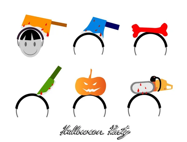 Feestdagen Vieringen Illustratie Set Van Halloween Kostuum Hoofdbanden Haar Merken — Stockvector