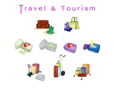 El arabası veya Bagaj ya da yurtdışına seyahat hazırlanıyor gezgin, Model uçak ile seyahat bavul yükleme Dolly