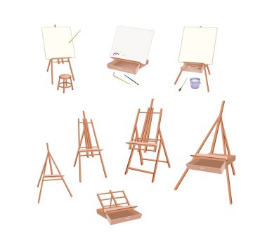 Resim kaynağı, boş ahşap easels yazma veya kroki için çeşitli boyut ve bir resim çizmek.