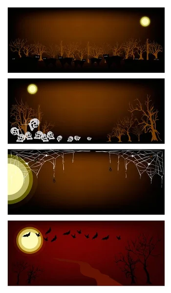 満月の夜 ハロウィーンの祭典のための印の不気味な森の邪悪なコウモリの Flyig の幸せなハロウィーンの背景 — ストックベクタ