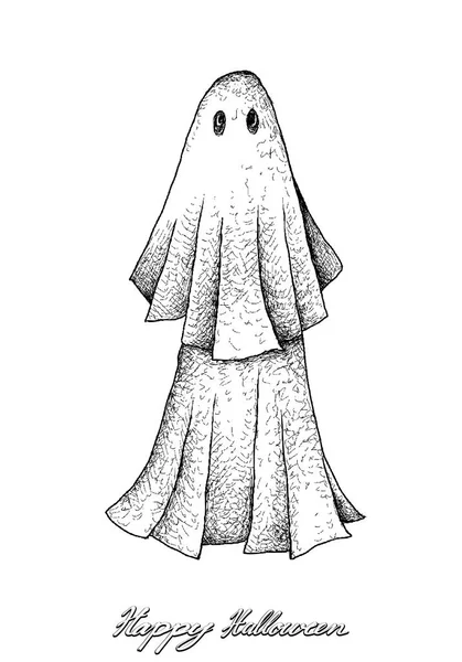 节日和庆祝 例证手工绘的鬼魂被隔绝在白色背景 万圣节庆典标志 — 图库矢量图片