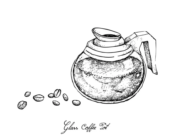 Koffie Tijd Illustratie Hand Getrokken Schets Van Koffiebonen Met Glazen — Stockvector