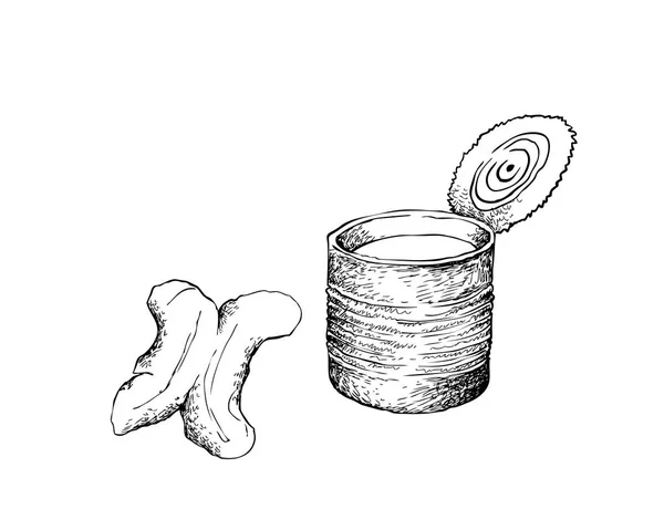 軽食やデザート コンデンス ミルクと中国の伝統的なスナック揚げ Doughstick のイラスト手描きスケッチ — ストックベクタ