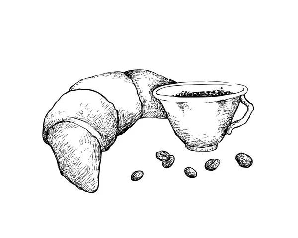 Caffè Tempo Illustrazione Disegnato Mano Schizzo Una Tazza Caffè Caldo — Vettoriale Stock