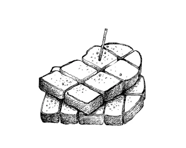 Mellanmål Och Efterrätt Illustration Handritad Skiss Delicious Hemlagad Nybakat Bröd — Stock vektor