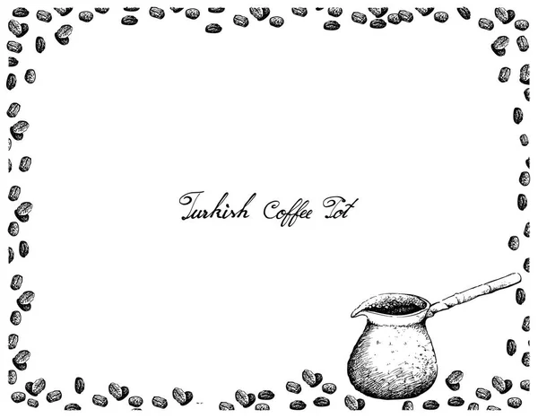 トルコ料理や Cezve コーヒー豆とトルコ コーヒー ポット トルコで人気の飲み物の — ストックベクタ
