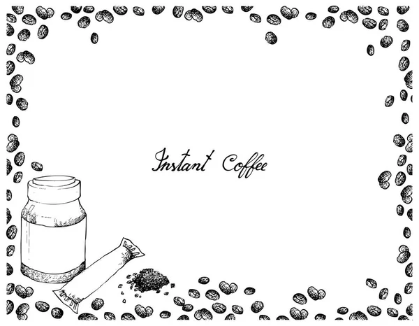 Illustrazione Schizzo Disegnato Mano Caffè Istantaneo Polvere Caffè Con Fagioli — Vettoriale Stock