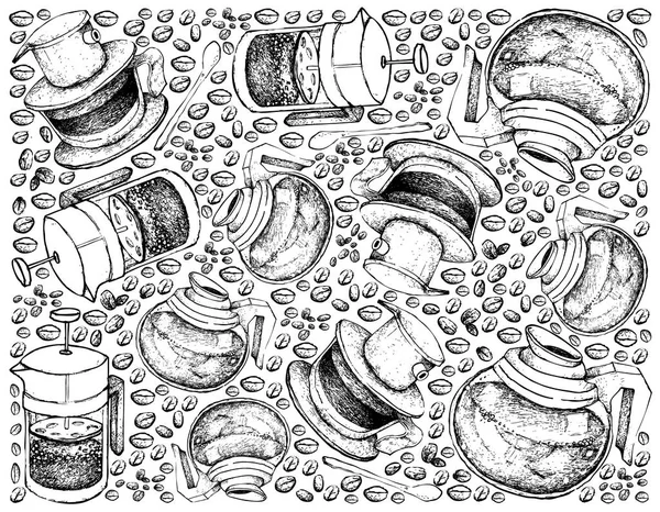 Illustrazione Sfondo Carta Parati Disegno Mano Sketch Chicchi Caffè Con — Vettoriale Stock